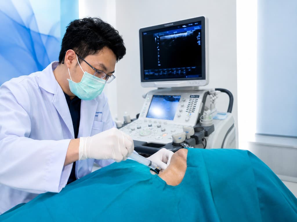 ภาพการเจาะเก็บตัวอย่าง FNA ภายใต้อัลตราซาวนด์